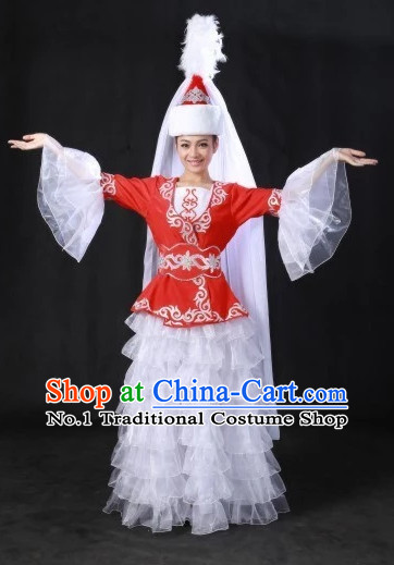 Traditional Chinese Kazak Clothes and Hat Complete Set for Women
