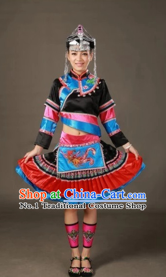 Traditional Chinese Ethnic Minority Clothing and Hair Accessories Complete Set for Women