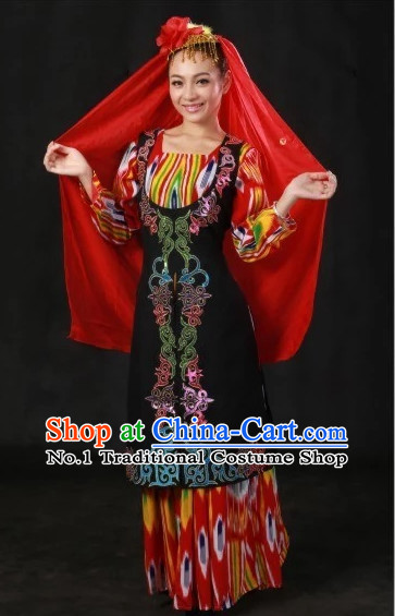 Traditional Chinese Ethnic Uzbekistan Clothing and Hat Complete Set for Women