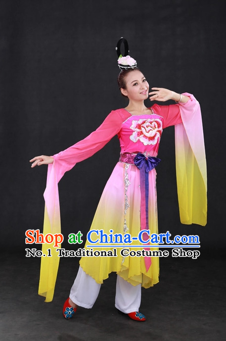Long Sleeves Traditional Chinese Classical Dancing Costumes and Hair Accessories Complete Set for Women