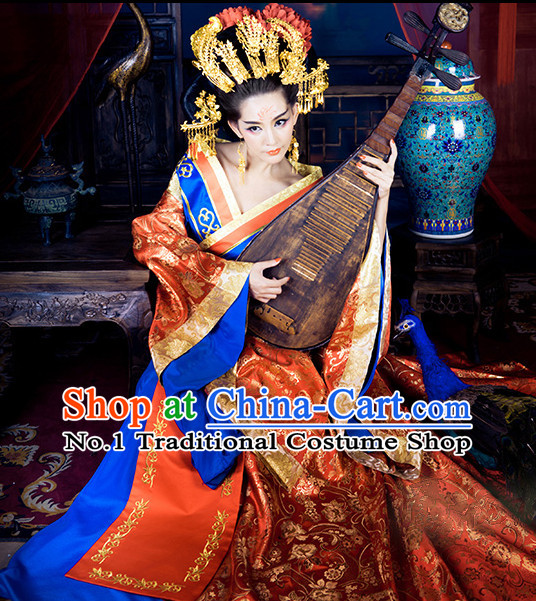 Traditional Chinese Ancient Queen Costumes and Hair Accessories Complete Set
