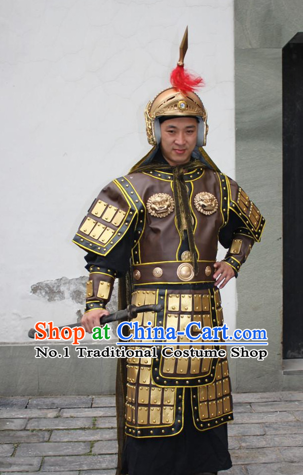 Chinese Ancient General Armor Costumes and Helmet Complete Set for Men