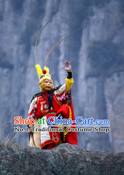 Chinese Traditonal Sun Wukong Monkey King Costumes and Hair Accessories Complete Set