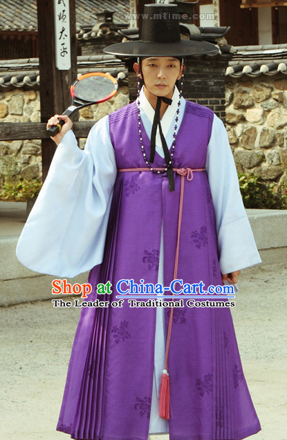 Ancient Korean Palace Official Long Robe Dress and Hat Complete Set