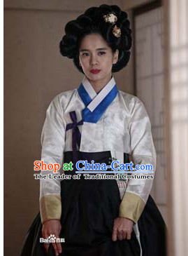 Ancient Korean Hanbok Suit and Black Wigs Hair Accessories Complete Set