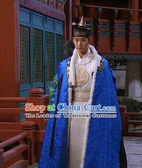 Ancient Korean Emperor Dragon Costumes Mantle and Headwear Complete Set