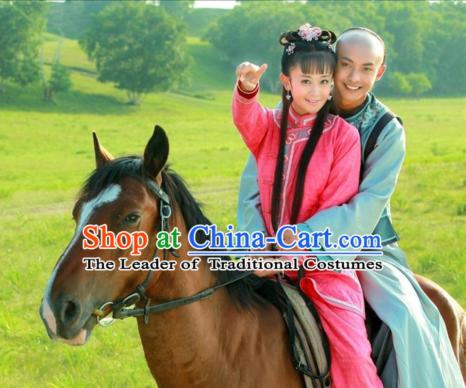 Red Chinese Qing Dynasty Casual Mandarin Clothes for Girls