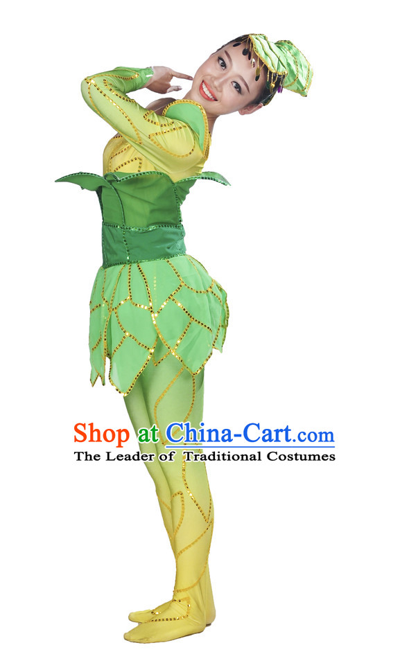 Stage Performance Pant Tree Costume and Headwear for Women.