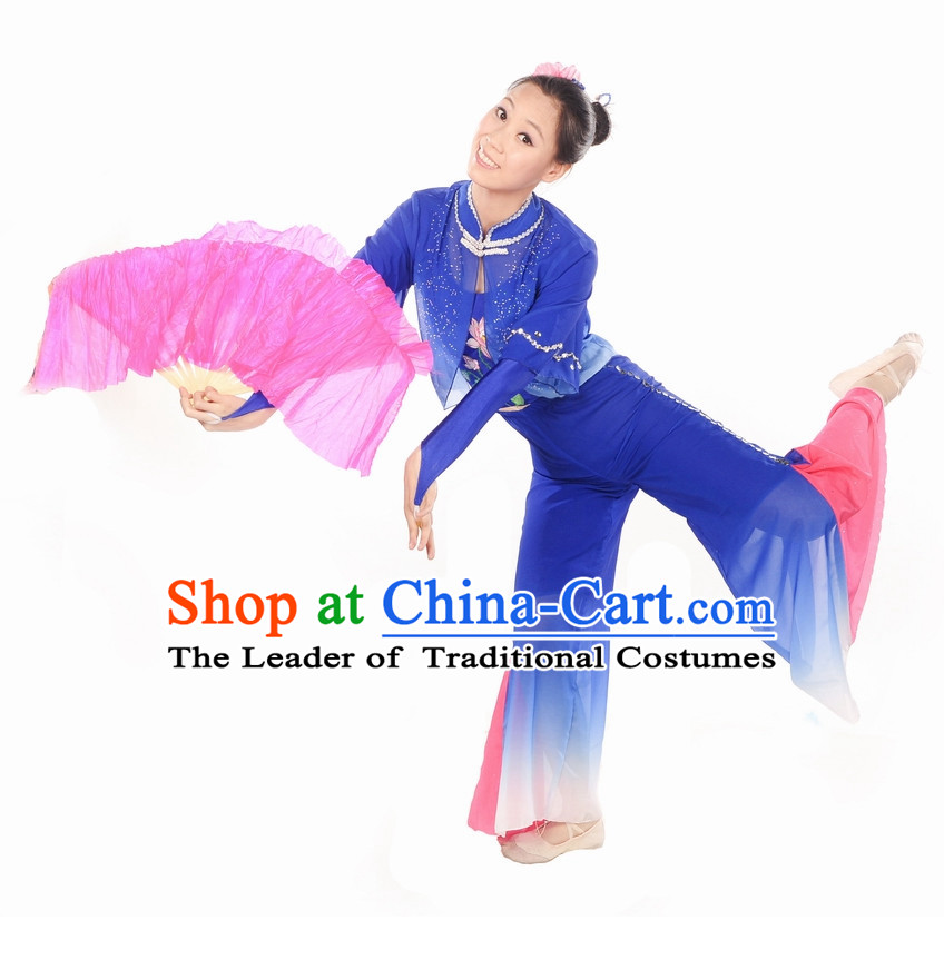 Wide Leggings Blue Mandarin Dance Suits