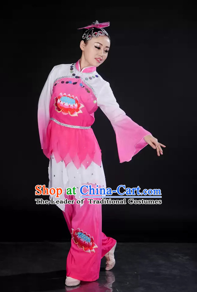 Pink White Lotus Dance Costume and Headpieces for Girl