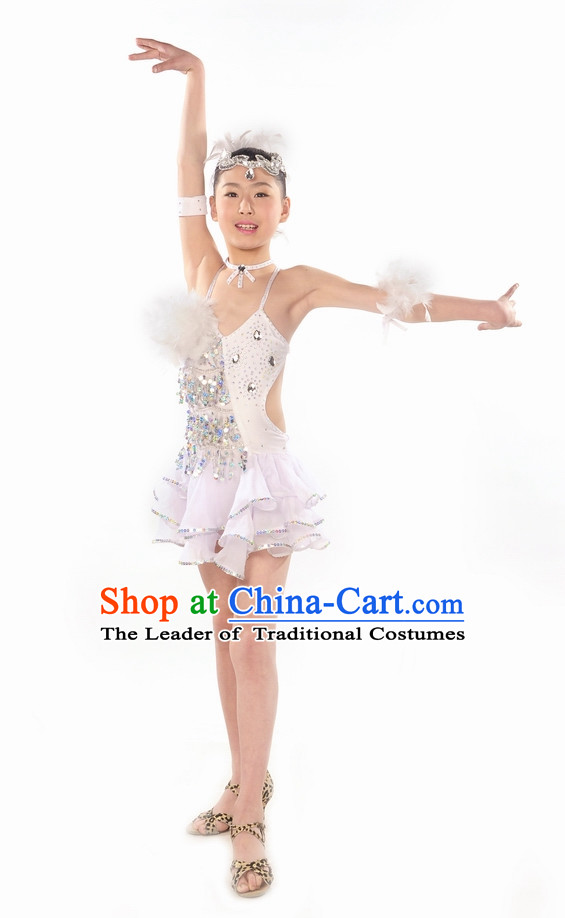 Pure White Latin Dance Costume for Kids