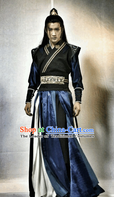 Ancient Wuxia Gong Fu Swordsman Long Robe Clothes Complete Set for Men