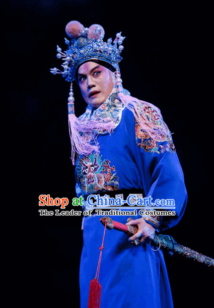 Ancient Chinese Opera General Costume and Hat Complete Set.