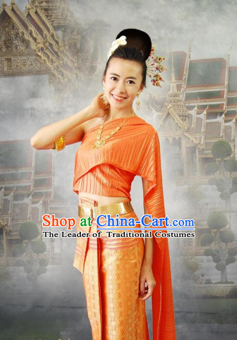 Traditional Thailand Formal Dresses National Costumes and Hair Accessories Complete Set for Women
