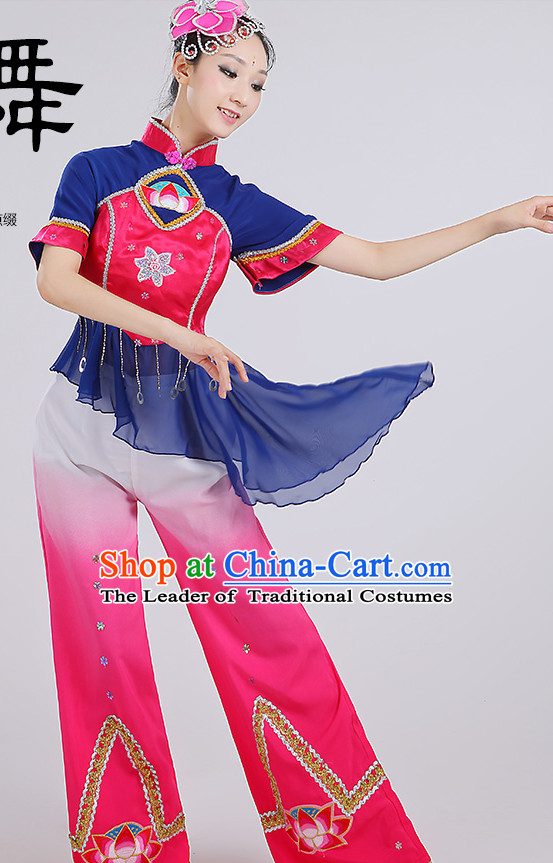 Chinese Group Fan Dancewear Dance Clothes and Headpieces Complete Set for Women