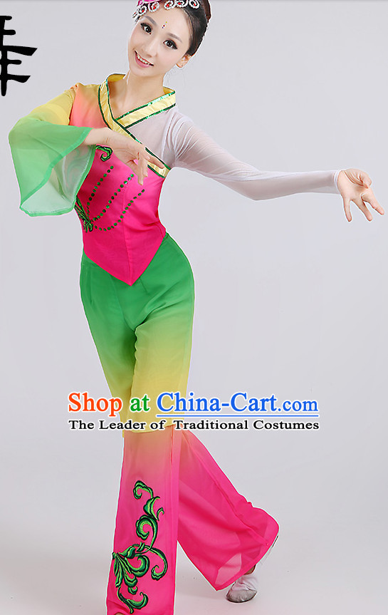 Chinese Wholesale Clothing Fan Dance Costumes Dancewear Dance Clothes and Headpieces Complete Set for Women