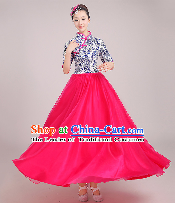 Chinese Classical Singing Group Dance Costumes and Headpieces Complete Set for Woen