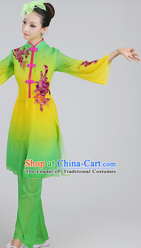 Color Transition Chinese Classicial Dance Costumes and Headpieces Complete Set for Woen