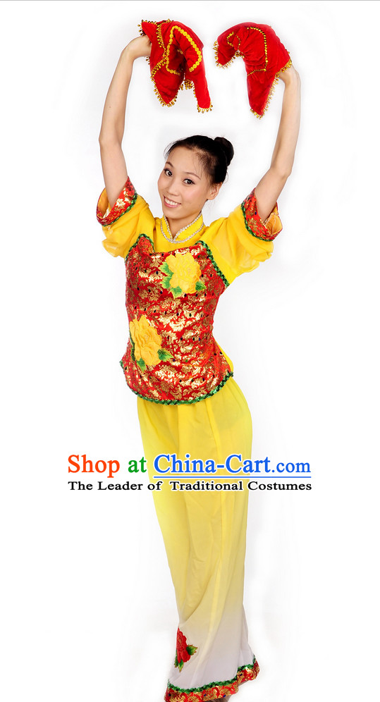 Chinese Folk Ribbon Hankerchief Dance Costume Uniforms for Women