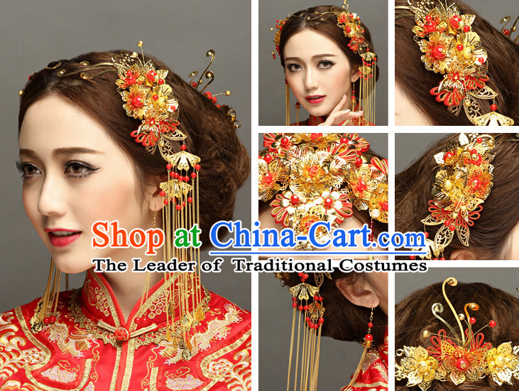 Chinese wedding dress traditional bridal costumes and hair accessories