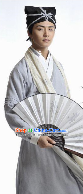 Ancient Chinese Scholar Costume and Hat Complete Set