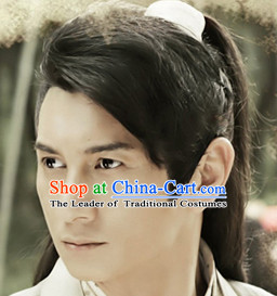 Chinese Ancient Swordsmen Black Long Lady Hair extensions Wigs Fascinators Toupee Long Wigs Hair Pieces and Accessories