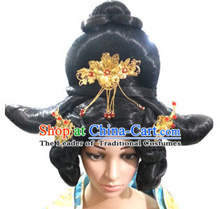 Chinese Ancient Queen Imperia Black Long Lady Hair extensions Wigs Fascinators Toupee Long Wigs Hair Pieces and Accessories