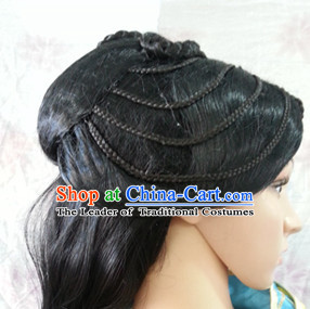 Chinese Ancient Female Knight Black Long Lady Hair extensions Wigs Fascinators Toupee Long Wigs Hair Pieces for Ladies