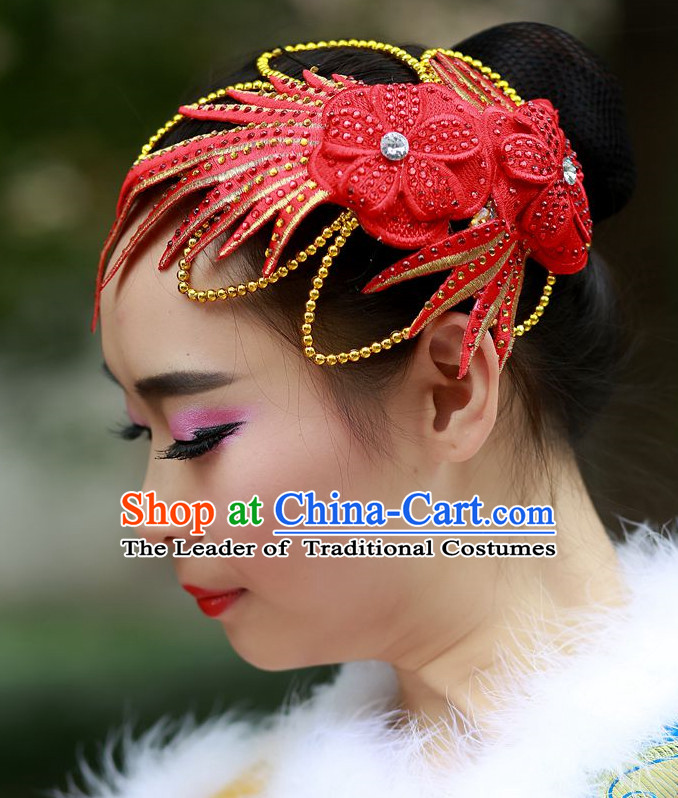 Red Chinese Folk Dance Headpieces