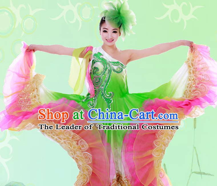 Chinese Custom Made Folk Festival Celebration Dance Costume and Headpieces Complete Set for Women