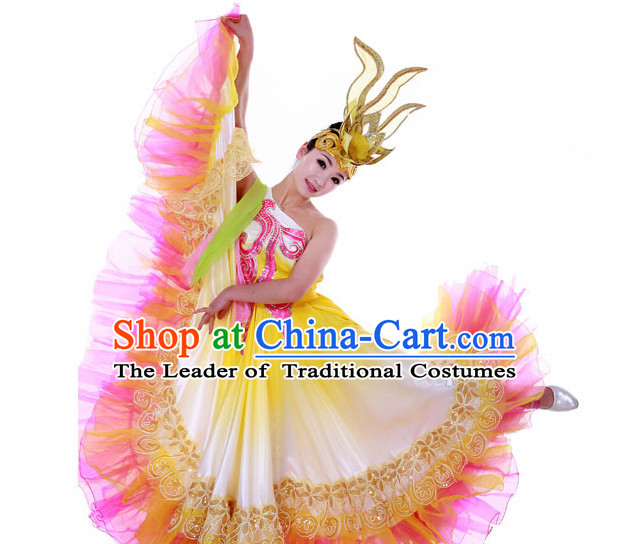 Custom Made Chinese Dance Costume and Headpieces Complete Set for Women