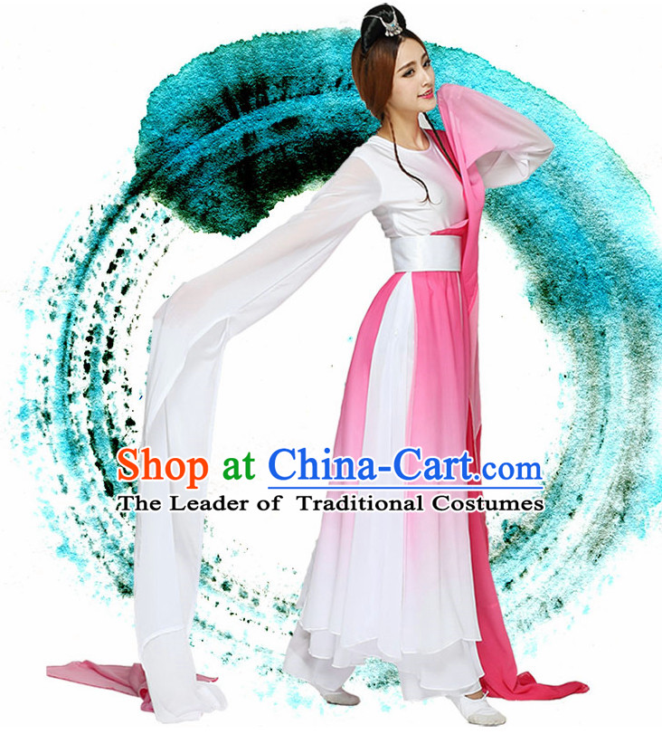 Water Sleeves Chinese Quality Dance Costumes and Headdress Complete Set for Women