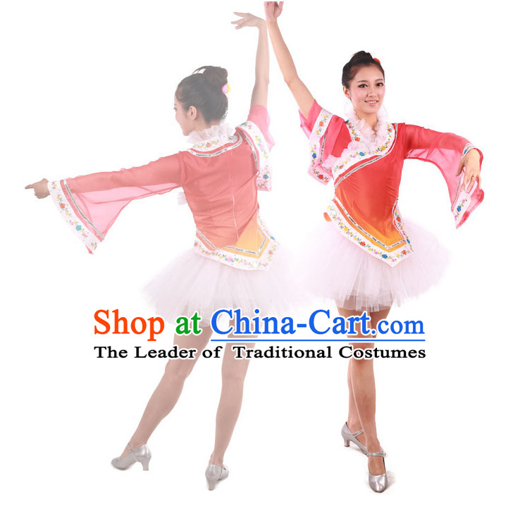 Chinese Teenagers Folk Fan Dance Costume and Headpiece for Competition