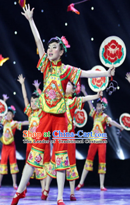 Chinese Quality Folk Dance Costume and Headwear Complete Set for Girls