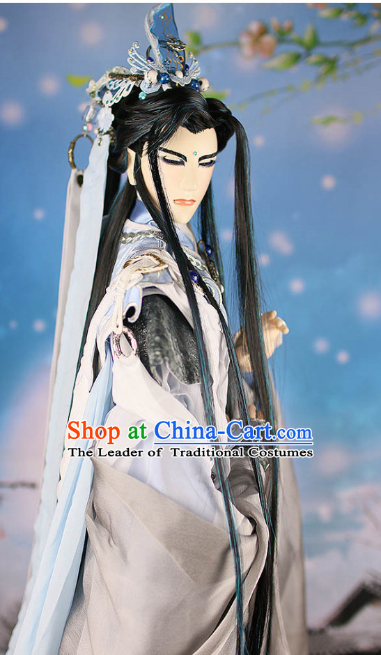 Chinese Ancient King Hairstyles Hair Extensions Wigs Hair Lace Front Wigs Pieces Hair Accessories Set