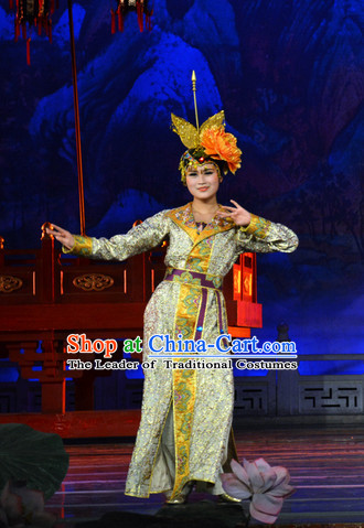 Tang Dynasty Palace Dancer Costume and Headwear Complete Set.
