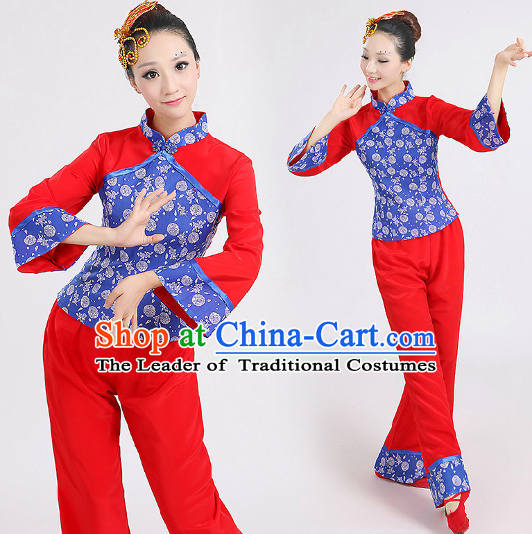 Chinese Han Dance Costumes Group Dancing Costume Dancewear China Dress Dance Wear and Head Pieces Complete Set