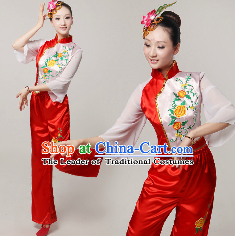 Asia Dance Costumes Ribbon Dancing Costume Dancewear China Dress Dance Wear and Headwear Complete Set