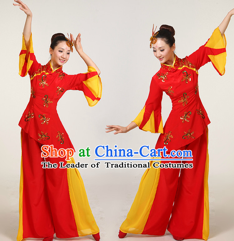 Chinese Dance Costumes Competition Costumes Dancewear China Dress Dance Wear and Headpieces Complete Set