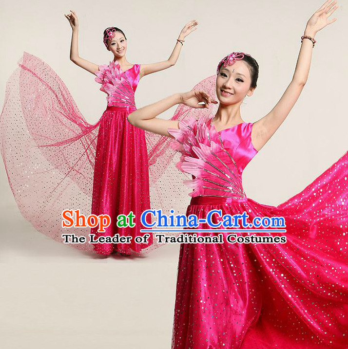 Chinese Dance Costume Competition Costumes Dancewear China Dress Dance Wear and Headpieces Complete Set