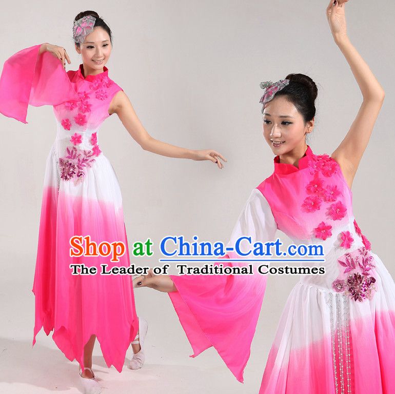 Asian Dance Costume Competition Costumes Dancewear China Dress Dance Wear and Headpieces Complete Set