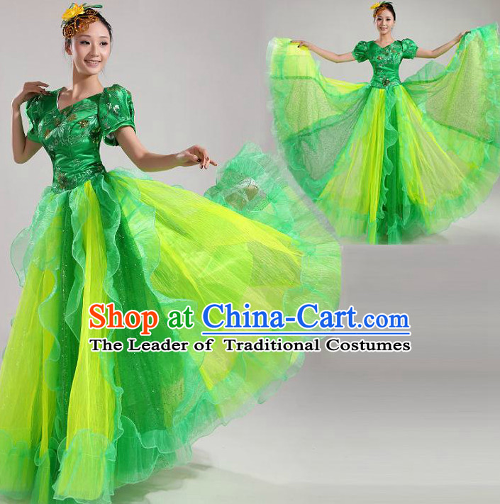 Asian Dance Costume Group Dance Costumes Dancewear China Dress Dance Wear and Headpieces Complete Set