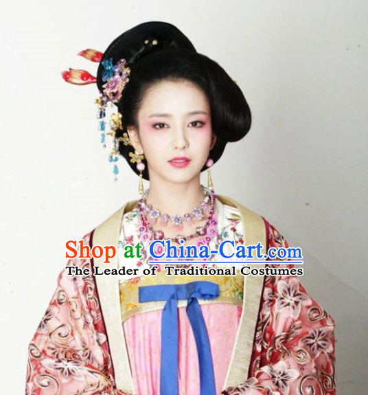 Chinese Tang Dynasty Emperor Concubine Wigs and Hair Accessories Set