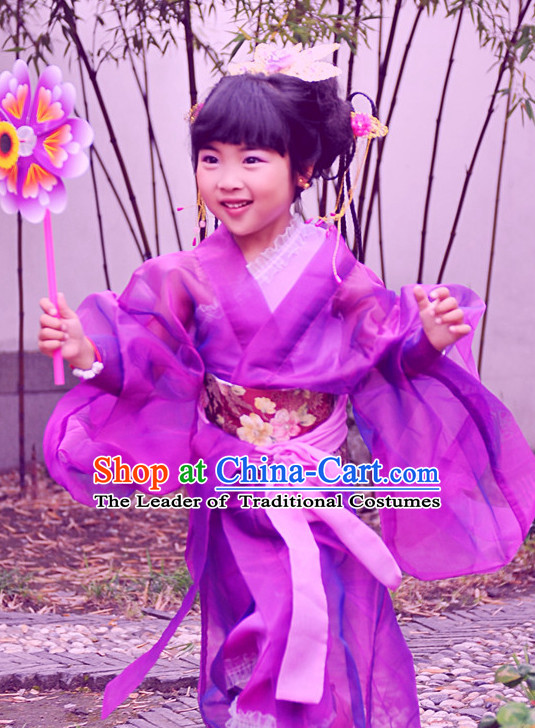 Chinese Princess Halloween Costumes for Kids Baby Hanfu Clothes Toddler Halloween Costume Kids Clothing and Hair Accessories Complete Set for Kids