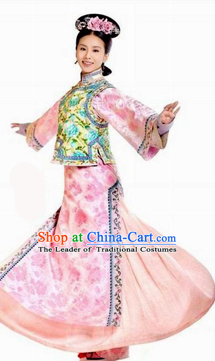 Chinese Qing Dynasty Princess Halloween Costumes Hanfu Clothes Halloween Costume Clothing and Hair Accessories Complete Set for Women