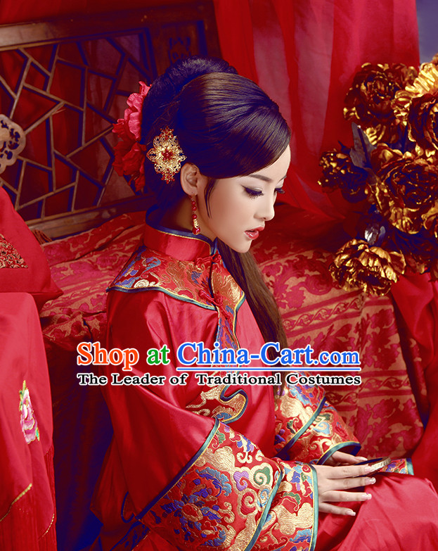Chinese Mandarin Traditional Bridal Wedding Dress and Hair Accessories Complete Set