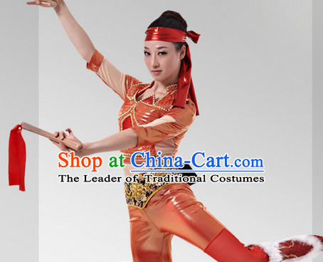Chinese Stage Celebration Drum Dancewear and Head Band Complete Set for Women