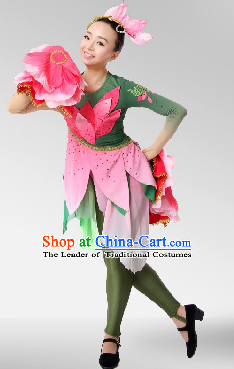 Chinese Stage Celebration Flower Lotus Dancewear Dancing Costume Complete Set for Women