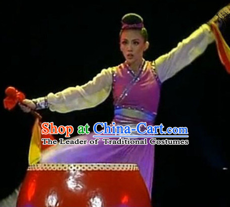 Chinese Stage Performance Drum Playing Dancewear Dance Costume Complete Set for Girls