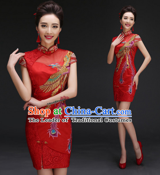 Red Phoenix Embroidery Cheongsam Qipao